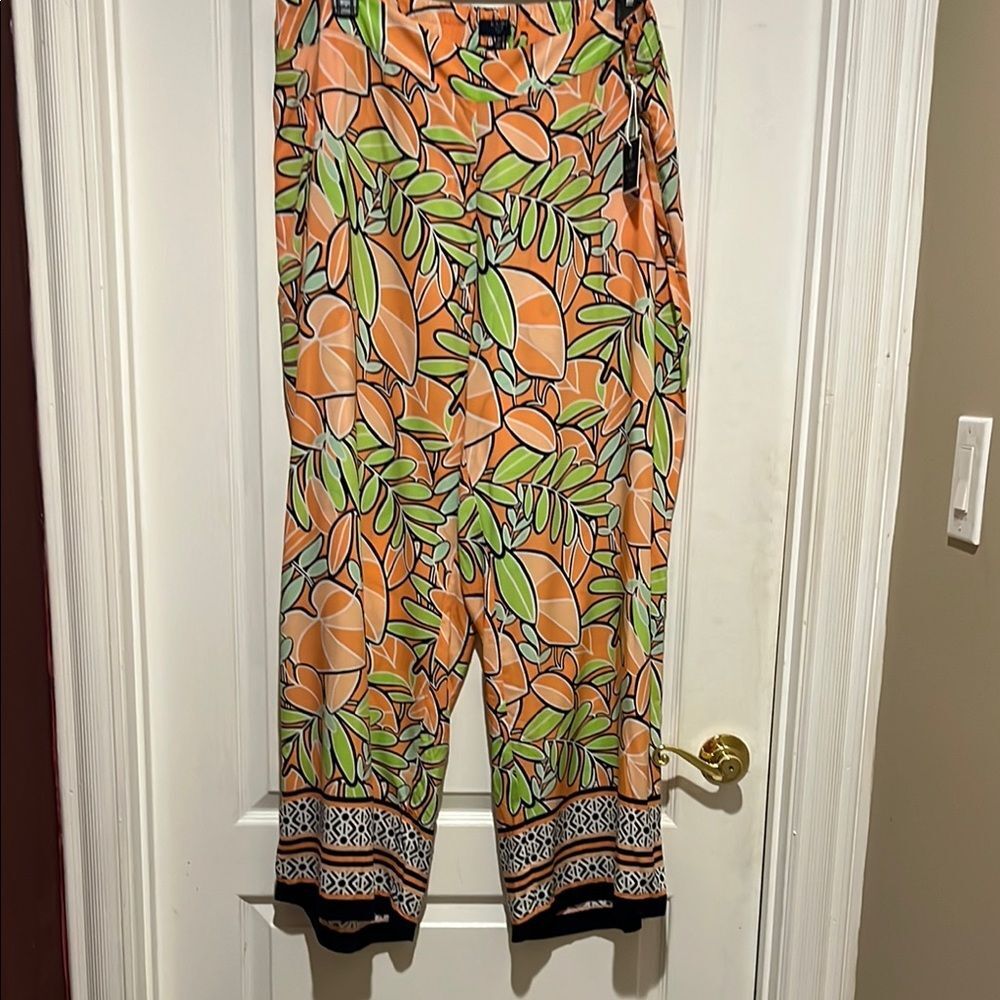 Kaari Blue Tropical Wide Leg Pants in Orange and Green